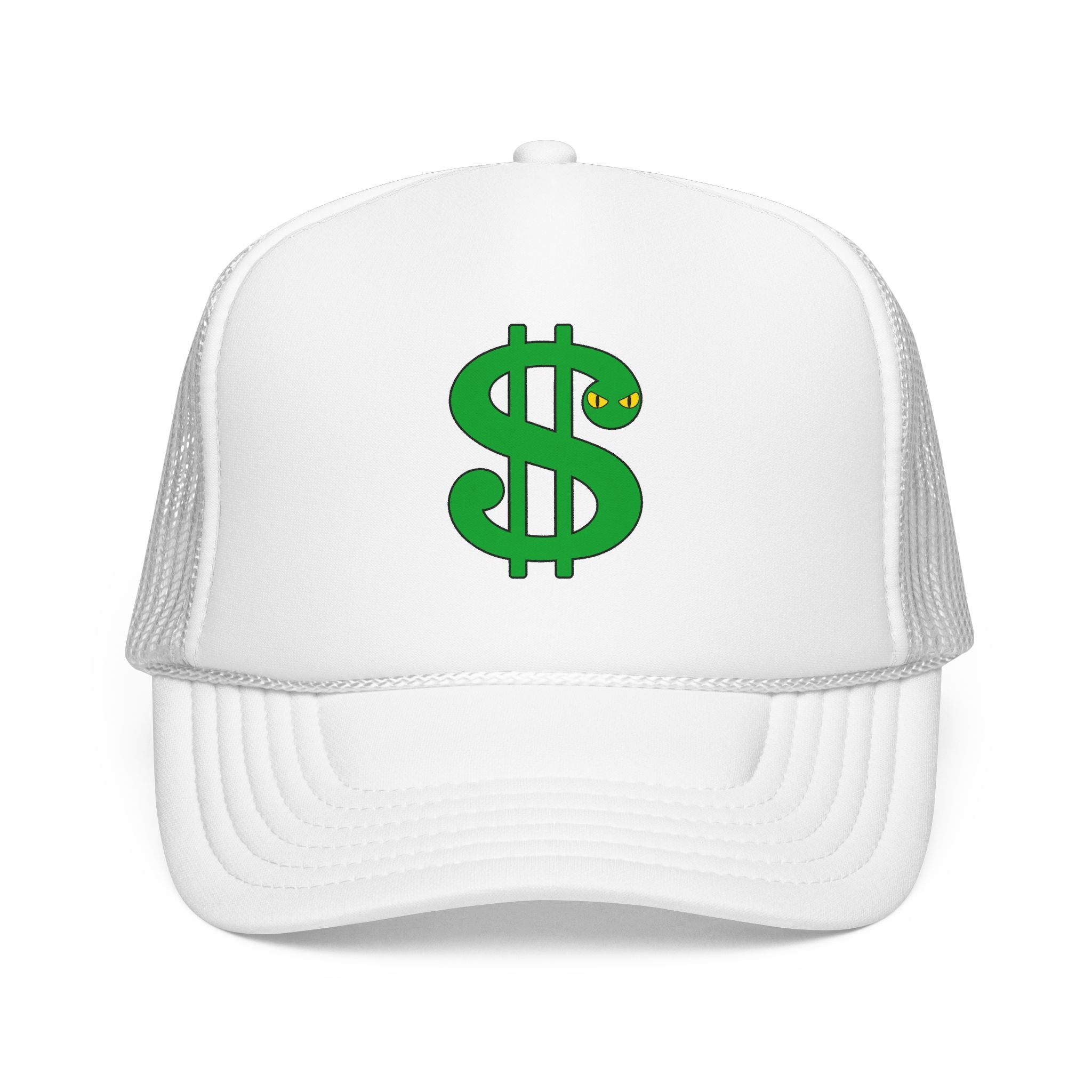 Winking Green Dollar Sign Foam Trucker Hat | Money Symbol Cap
