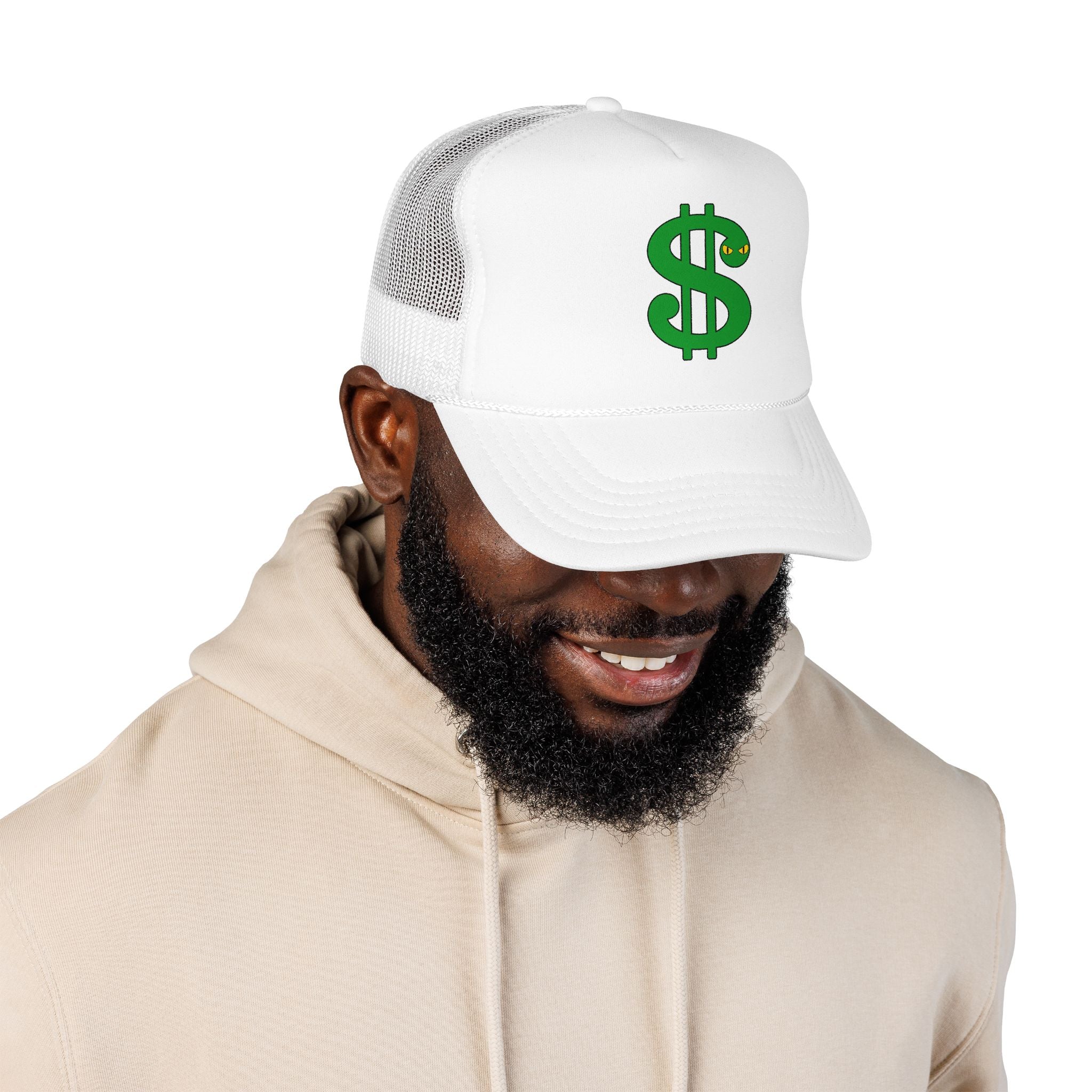 Winking Green Dollar Sign Foam Trucker Hat | Money Symbol Cap