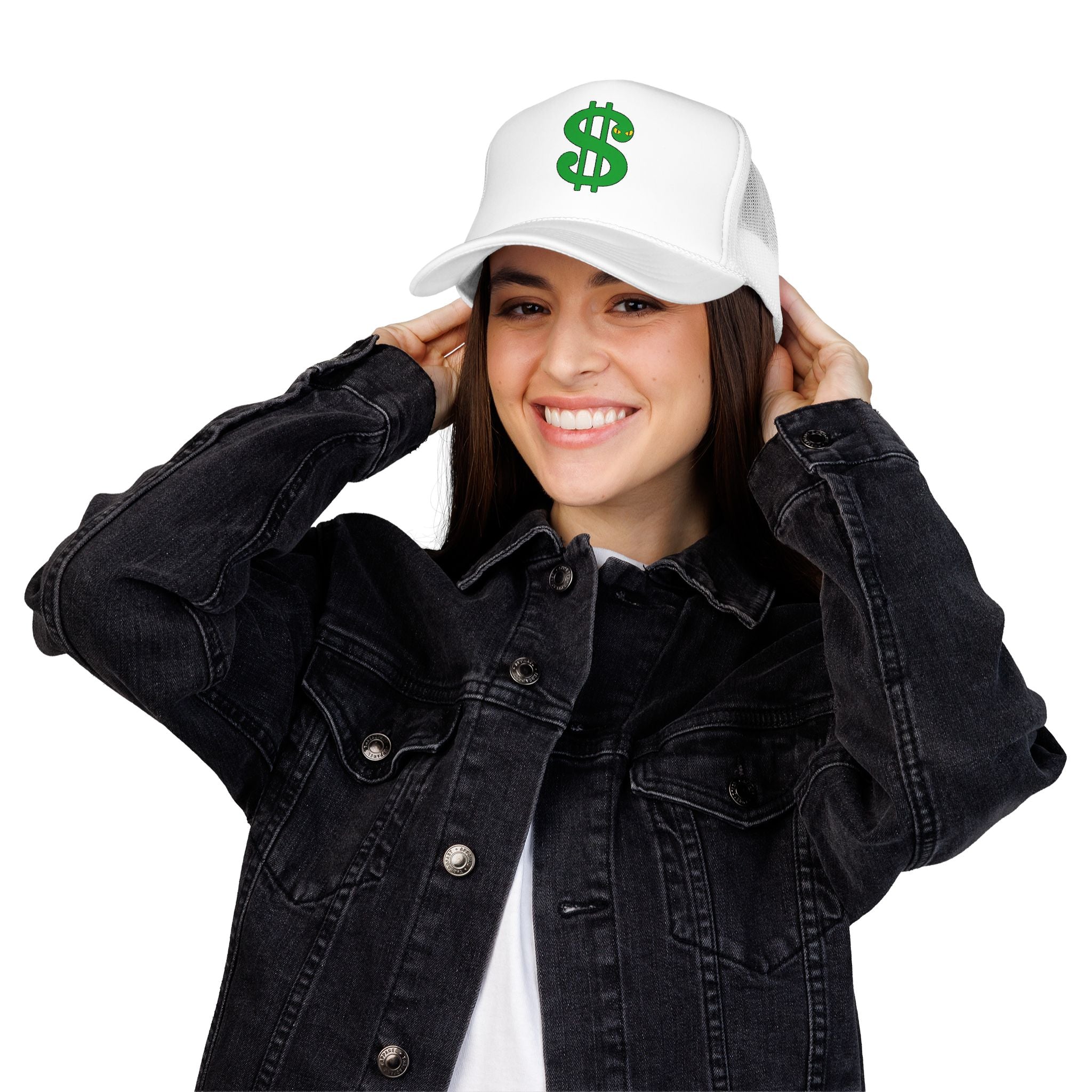 Winking Green Dollar Sign Foam Trucker Hat | Money Symbol Cap
