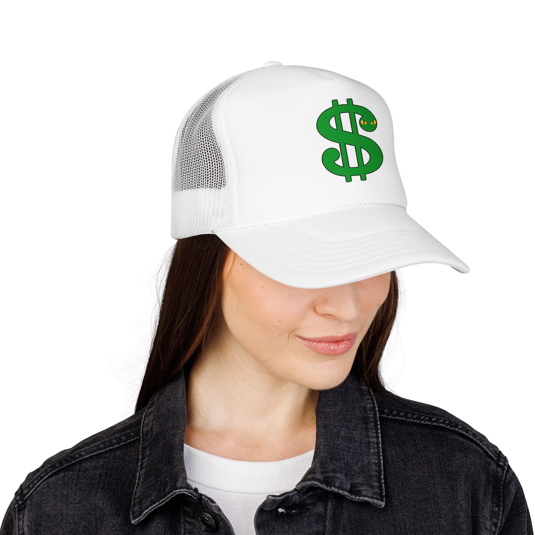 Winking Green Dollar Sign Foam Trucker Hat | Money Symbol Cap